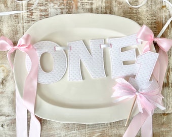 ONE Highchair Birthday Banner and Cake Topper Set