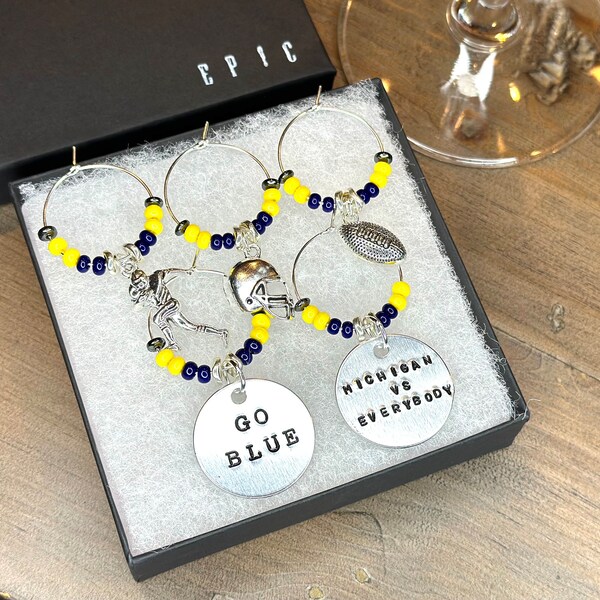 University of Michigan wine charms | Hand stamped Go Blue wine charm| Michigan vs Everybody | Individual charms or Set of 5