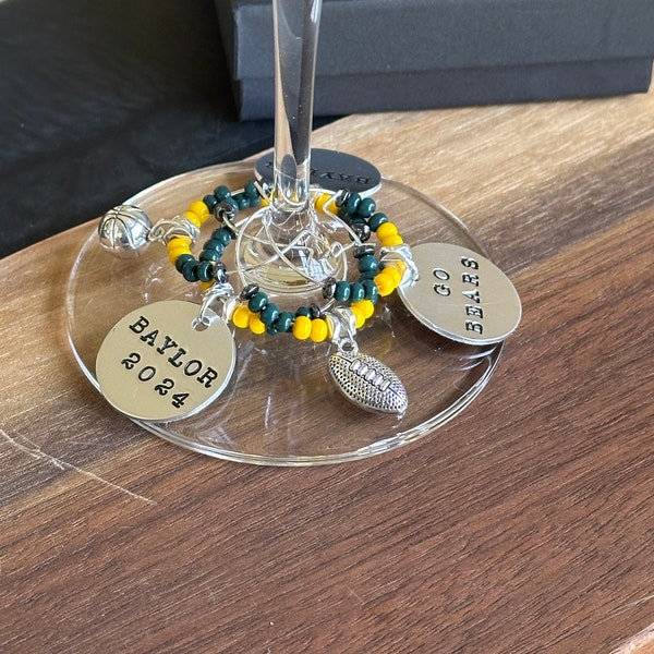 Baylor University wine charms | Hand stamped BAYLOR wine charm BAYLOR 2024 wine charm GO Bears wine charm | Individual charms or Sets