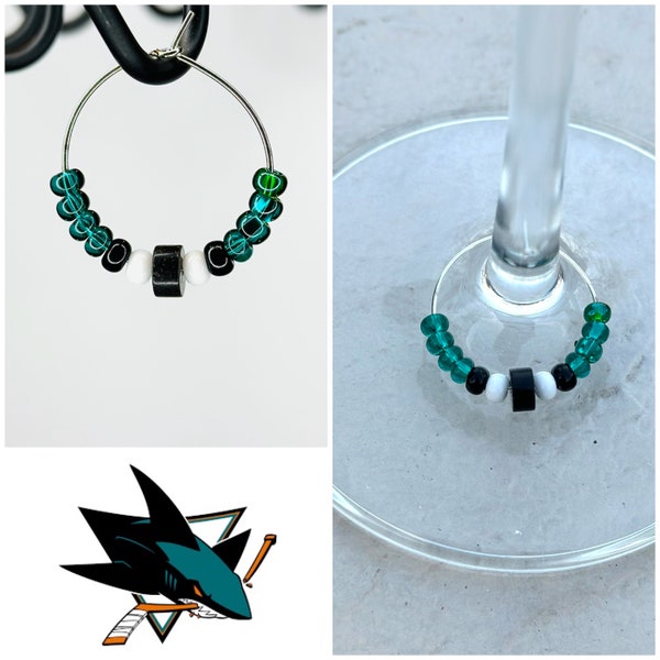 San Jose Sharks inspired wine charm | Individual wine charm