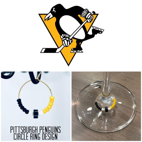 Handmade Pittsburgh Penguins wine charms | Creative Pittsburgh Penguins barware accesory | Individual charms or Set of 2