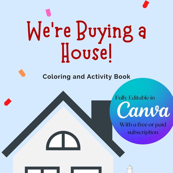 Livre de coloriage et d'activités « Nous allons acheter une maison » de 20 pages | Propriétaire | Livre de coloriage maison pour enfants | Cadeau de clôture pour agent immobilier