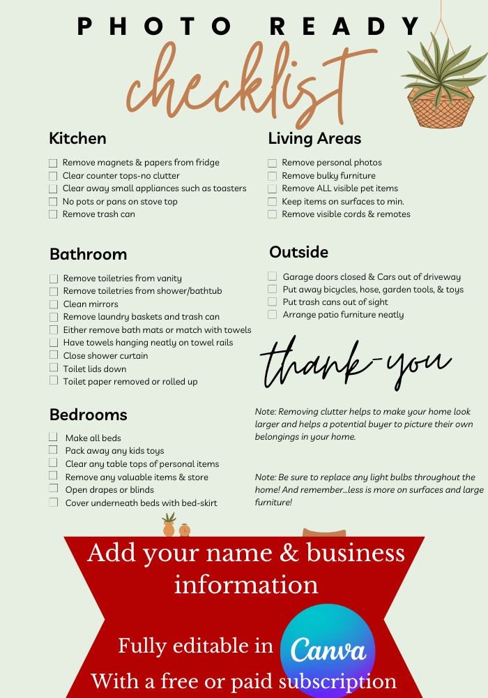 Getting Your Home Ready for Pictures Checklist selling a Home ...