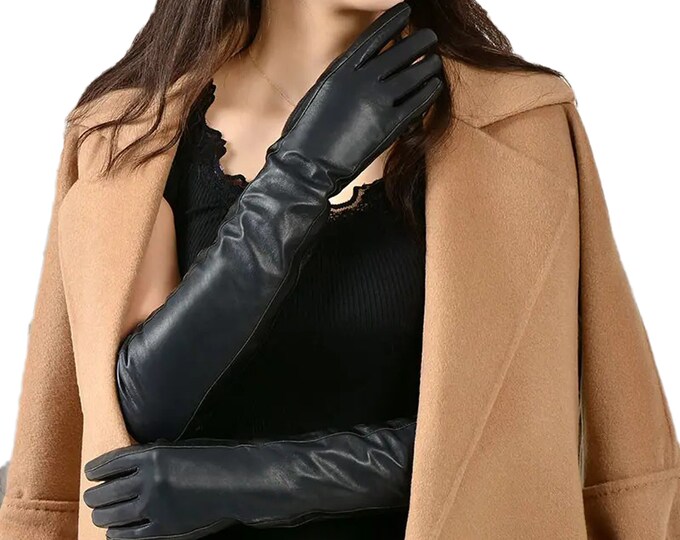 Long Leather Gloves, Vintage Opera Winter Gloves, Vintage Retro Gloves