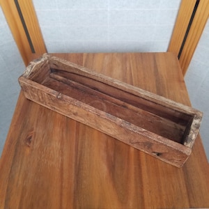 Vintage rustieke houten bestekdoos 14" boerderij primitief historisch handgemaakt