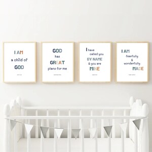 Modern Simple Baby Room Nursery Four Bible Verses Wall Decor Art Digital Print