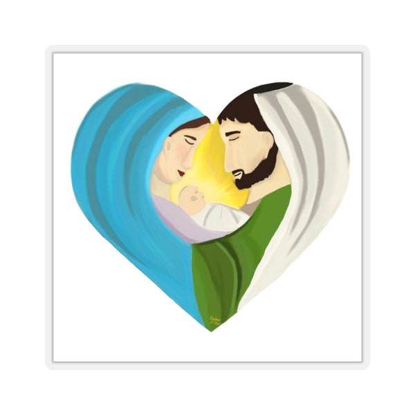 Holy Family Heart White Square Sticker