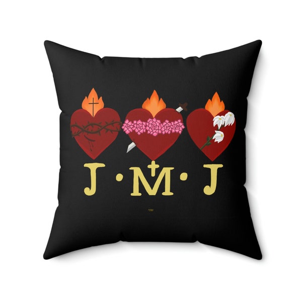 JMJ Hearts Black Square Pillow