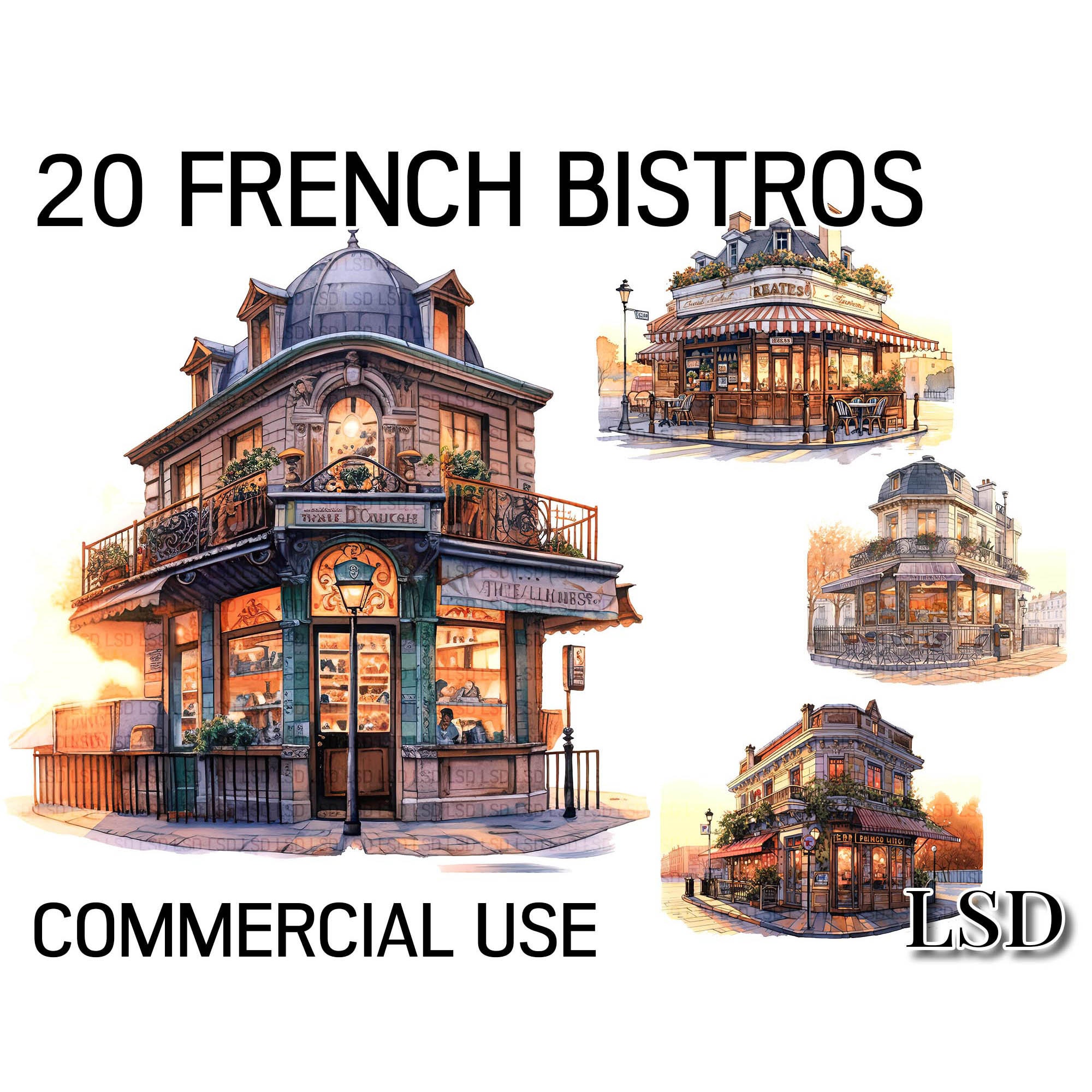 20 French Bistro Clipart Bundle-rustic Parisian Bistros for - Etsy