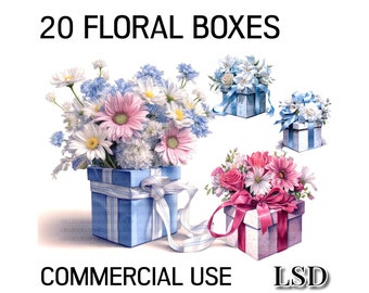 20 Floral Boxes Clipart Images Pack-Digital Flowers Floral Arrangement Clipart Bundle-Commercial Use-Digital Download