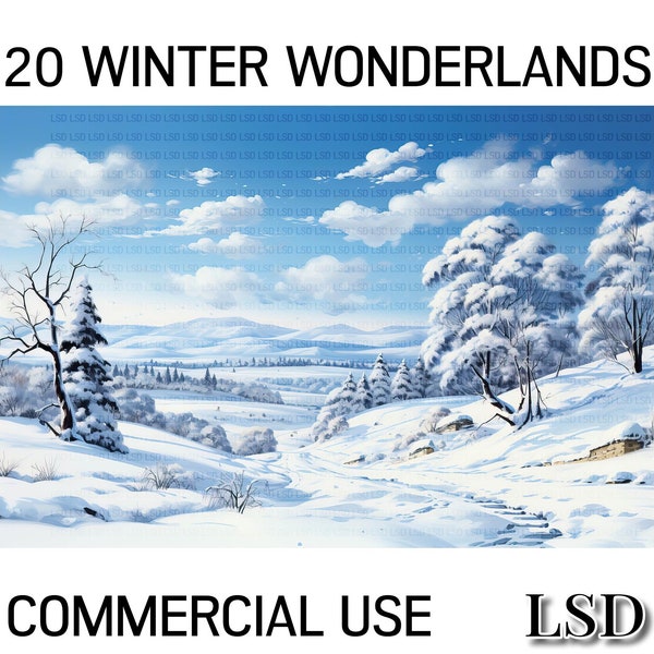 20 Christmas Backgrounds Clipart, Seasonal Xmas Winter Wonderland Clipart Bundle, Vintage Snow Scenes, Digital Download, Commercial Use
