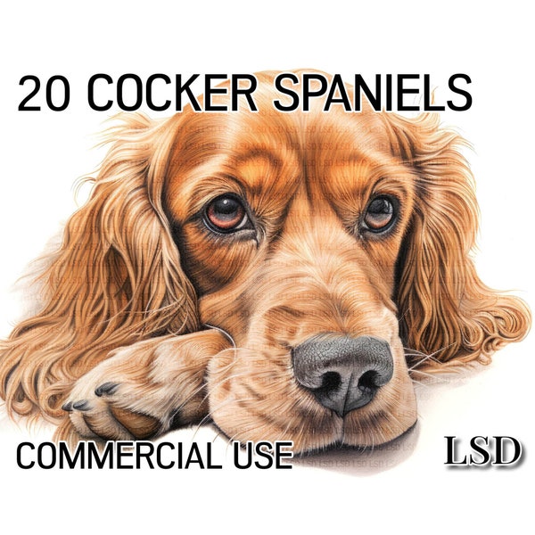 Cocker Spaniel Clipart Bundle, Watercolour Dog Clipart Images in JPG format, Instant Download, Commercial Use