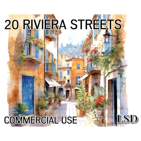 20 French Riviera Clipart Images, Streets of Côte d'Azur Pack for Scrapbooks, Journaling, Web Sites, Flyers-Commercial Use-Digital Download