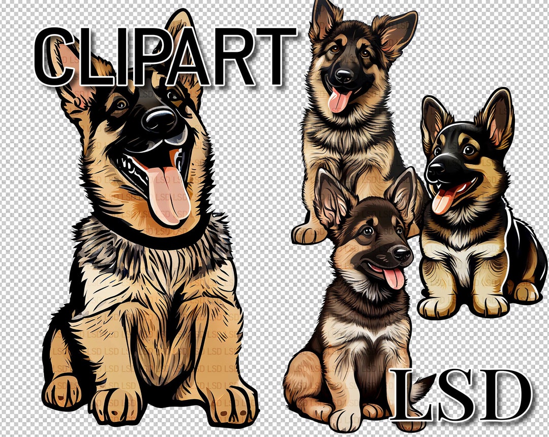 4 German Shepherd PNG Clip Art Bundle, German Shepherd Clip Art
