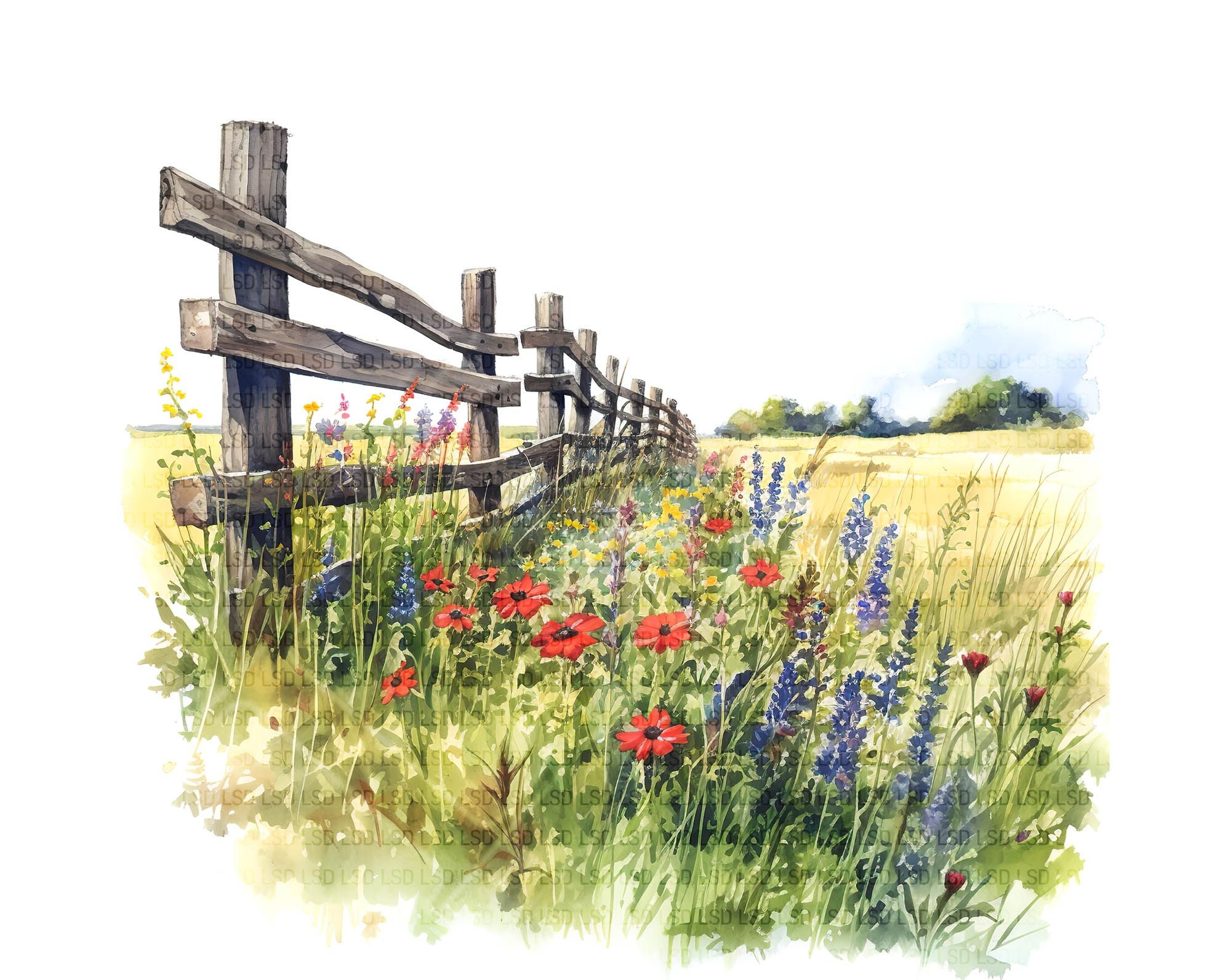 20 Summer Meadows-watercolour Clipart Images of Summer Wildflowers and ...