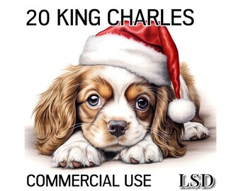 20 Christmas King Charles Spaniels, Cute Festive Dog Clipart Image Bundle, Watercolor Pet Clipart, Digital Download, Commercial Use