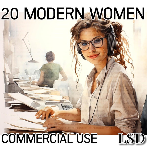 20 Modern Working Women, Clipart Images, Watercolour Female Office Employees, Lifestyle Images for  Digital Download, Commercial Use