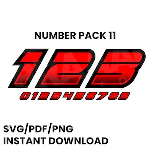 Race Car Racing Team Numbers Set Automobile Motorcycle Kart Dirt Track Sim Racing Drift Clip Art  0 - 9 SVG PNG  Vector Number Pack 11