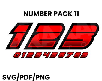 Race Car Racing Teamnummers Set Auto Motorfiets Kart Dirt Track Sim Racing Drift Clip Art 0-9 SVG PNG Vector Number Pack 11