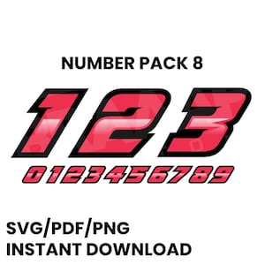 Race Car Racing Team Numbers Set Automobile Motorcycle Kart Dirt Track Sim Racing Drift  0 - 9 SVG PNG and PDF Vector Number Pack 8