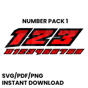 Car - Motorcycle - Kart Team Racing Numbers Racecar  0 - 9 SVG PNG and PDF Vector Number Pack 1