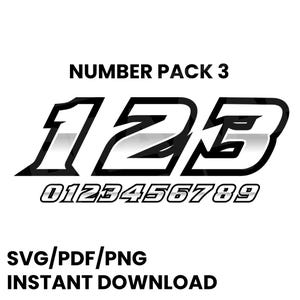 Race Car Racing Team Numbers Automobile Motorcycle Kart Dirt Track Sim Racing   0 - 9 SVG PNG and PDF Vector Number Pack 3