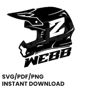 May include: Black and white graphic design of a motocross helmet with the number "2" and the word "WEBB" on it.