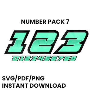 Race Car Racing Team Numbers Set Automobile Motorcycle Kart Dirt Track Sim Racing Drift  0 - 9 SVG PNG and PDF Vector Number Pack 7