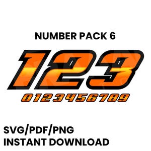 Race Car Racing Team Numbers Automobile Motorcycle Kart Dirt Track Sim Racing Drift  0 - 9 SVG PNG and PDF Vector Number Pack 6