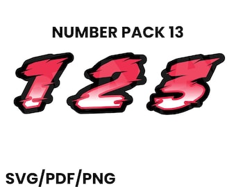 Racewagen Racing Teamnummers Set Lettertype Auto Motorfiets Kart Dirt Track Sim Racing Drift Clip Art 0-9 SVG PNG-vectornummer Pack 13