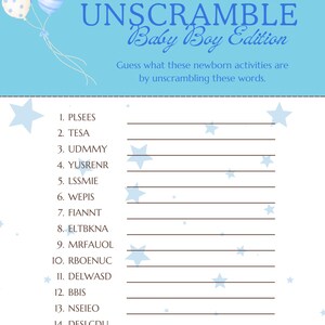 Jeu de cartes de prédiction d'activités pour baby shower, bébé garçon, lot de 10 activités