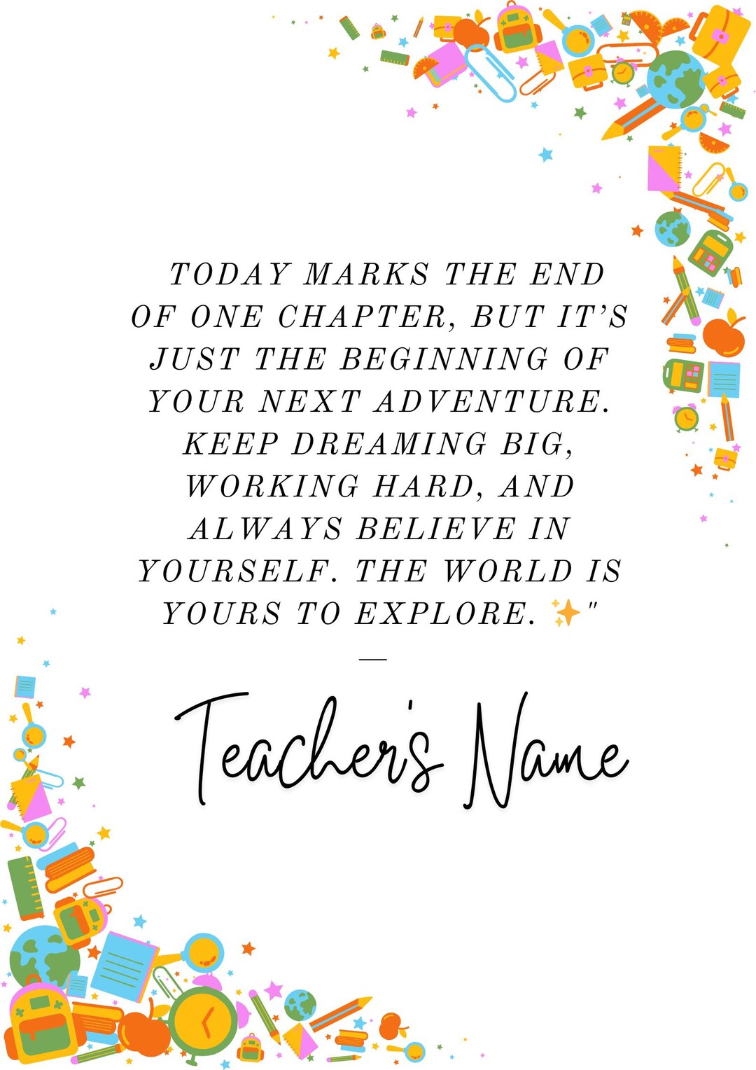 End of the School Year Gift for Students Personalised From Teacher - Etsy
