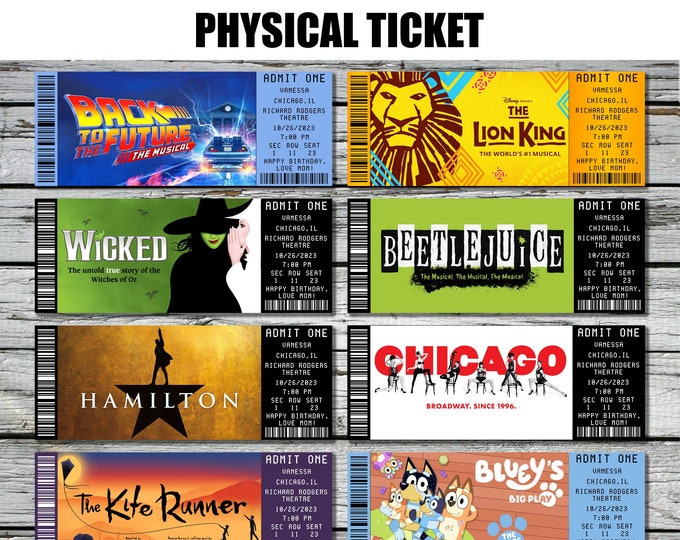 Physical Personalized Ticket, Souvenir Ticket, Memorabilia, Surprise Voucher, Musical, Theatre Ticket, Broadway Ticket