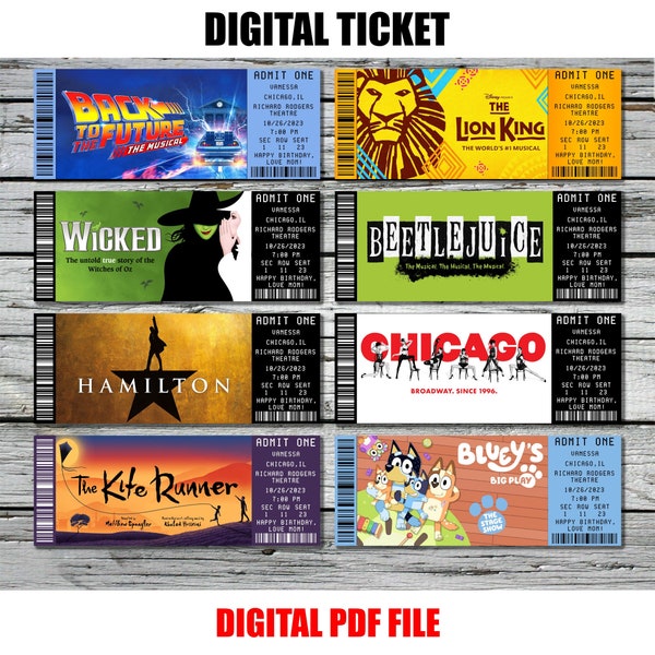 Personalized Ticket, Souvenir Ticket, Memorabilia, Surprise Voucher, Musical, Theatre Ticket, Broadway Ticket