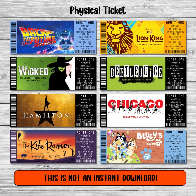Physical Personalized Ticket, Souvenir Ticket, Memorabilia, Surprise