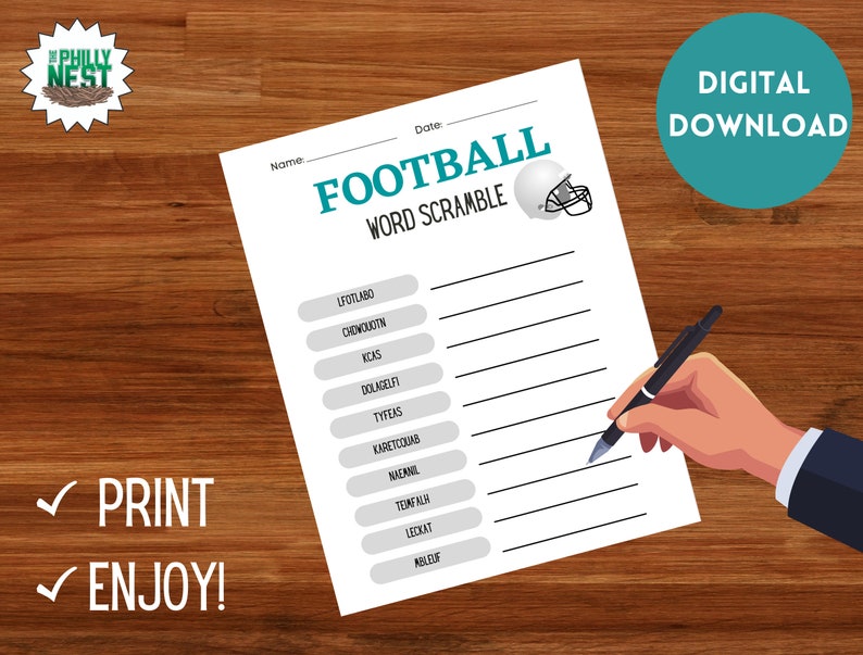 Football Word Scramble Printable Game Etsy