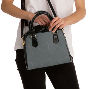 Grey Hearts on Grey Shoulder Handbag