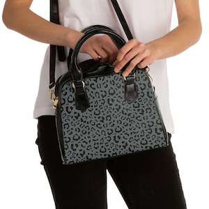Grey Leopard Print Shoulder Handbag