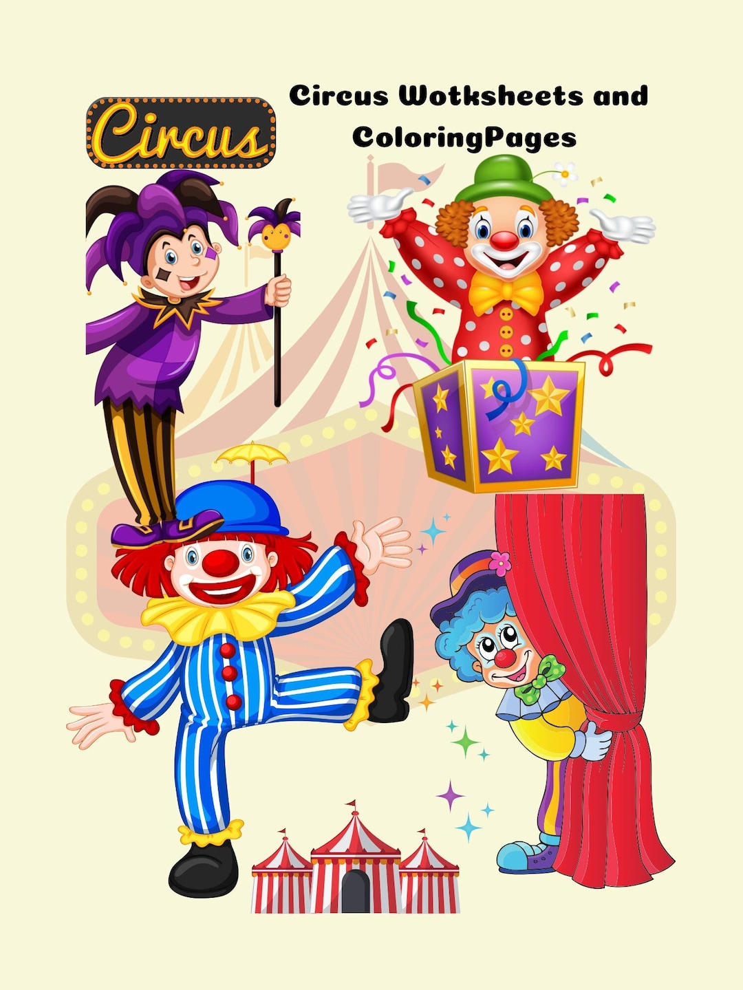 Printable Circus Coloring Tracing Math Worksheets for Grade School Kids