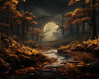 Bosque de otoño por la noche