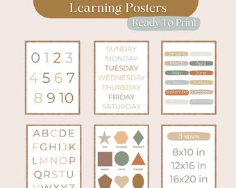 5 educational poster Prints, Montessori Classroom Decor, Neutral Kids Decor, Toddler Playroom, Baby Nursery, Digital Download, homeschool