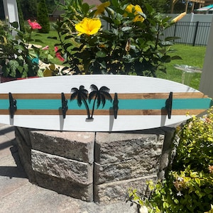Surfboard  Palm Trees 35&quot;Towel Rack / Drop Zone / Coat Rack