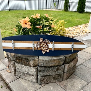 Surfboard  Sea Turtle Towel Rack / Drop Zone / Coat Rack