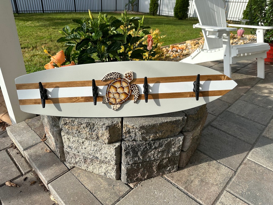 Surfboard Sea Turtle Towel Rack / Drop Zone / Coat Rack - Etsy