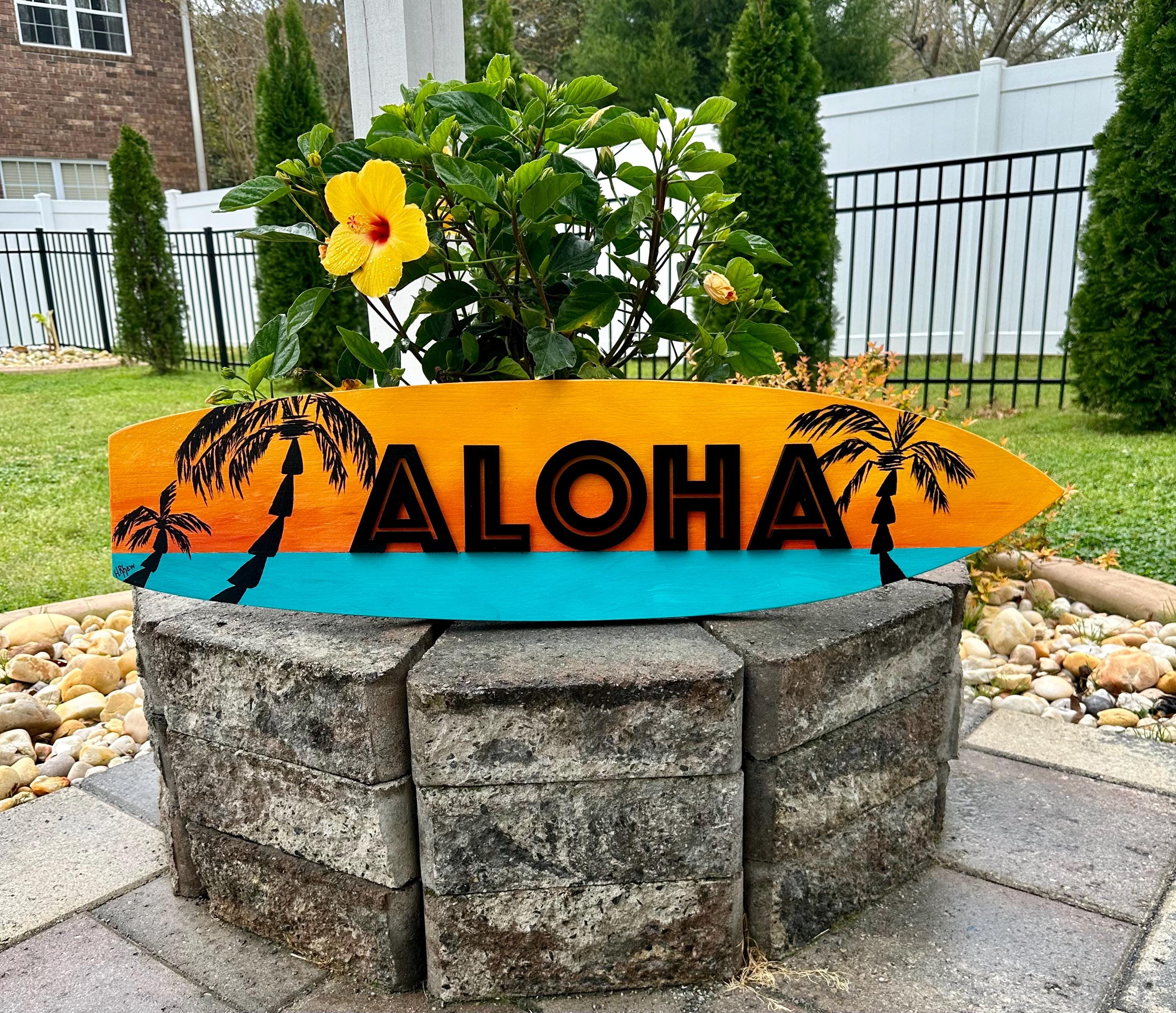 Surfboard ALOHA Sunset Sign - Etsy