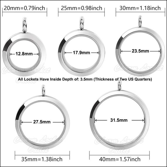 30mm CZ Round Stainless Steel Floating Charm Locket Bracelet