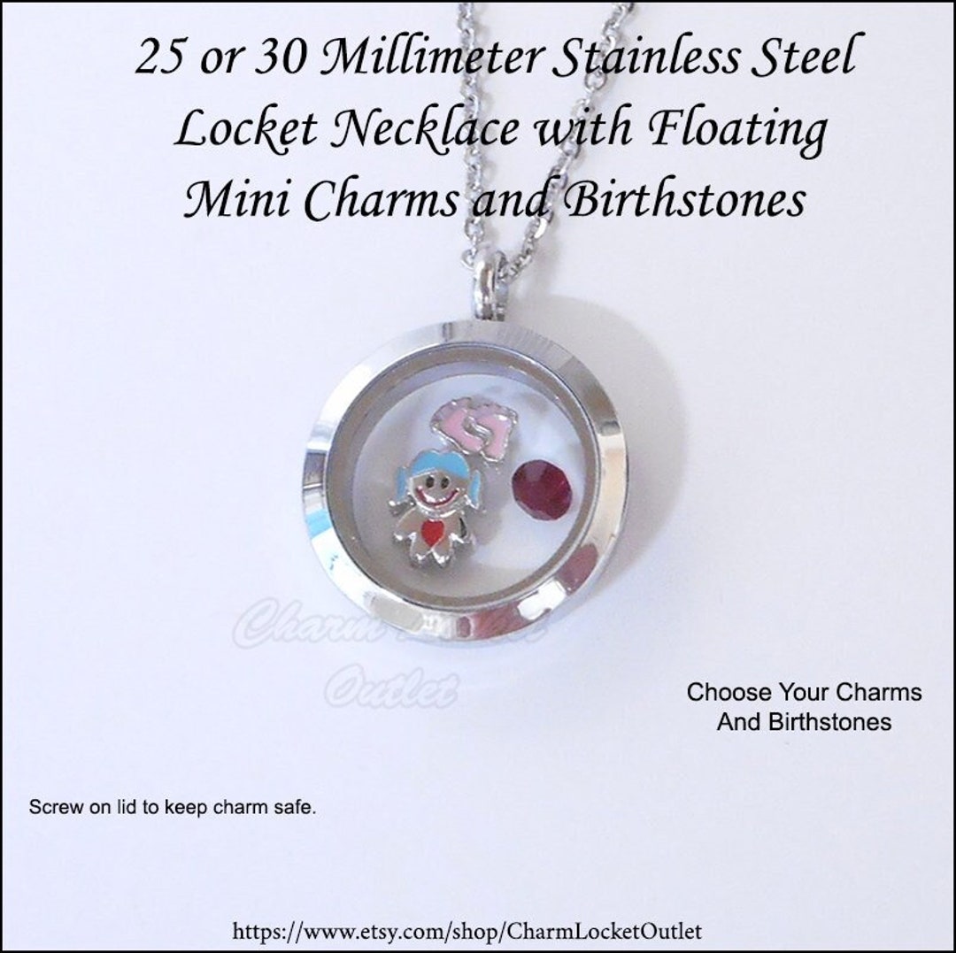 Floating Charm Locket Necklace, Choose Charms, Living Memory Locket, Birthstone Necklace Gift