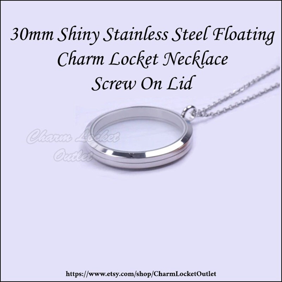 30mm CZ Round Stainless Steel Floating Charm Locket Bracelet