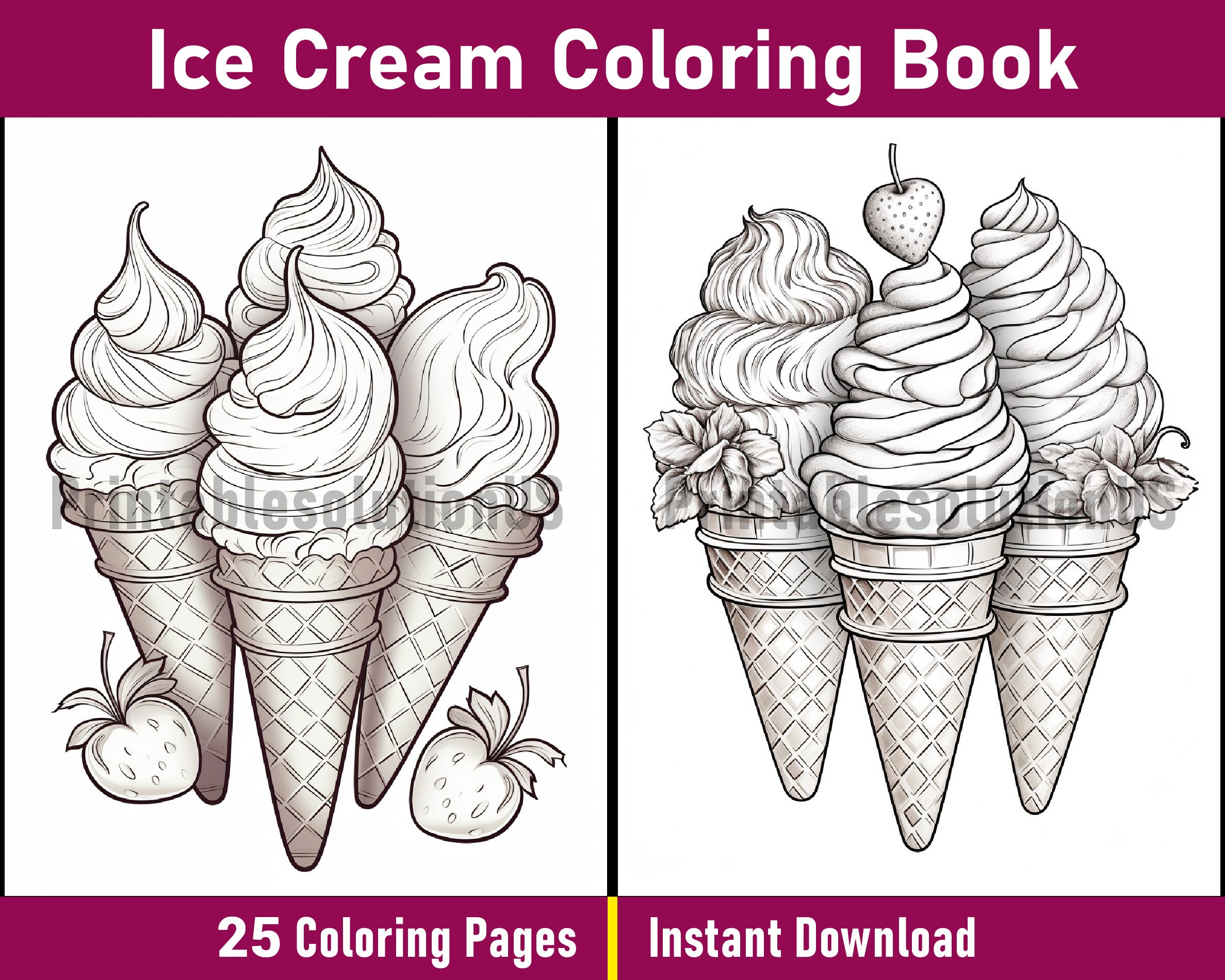 Ice Cream Coloring Book Printable Ice Cream Coloring Pages Grayscale ...