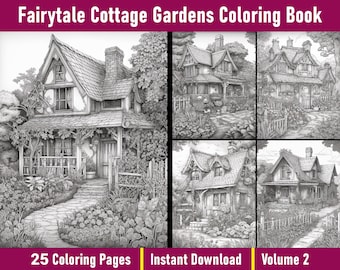 Fairytale Cottage Gardens Coloring Book, Vol. 2 | Grayscale Illustrations (PDF)